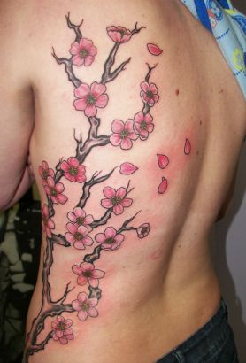 Cherry Blossom Tattoo On Side Back